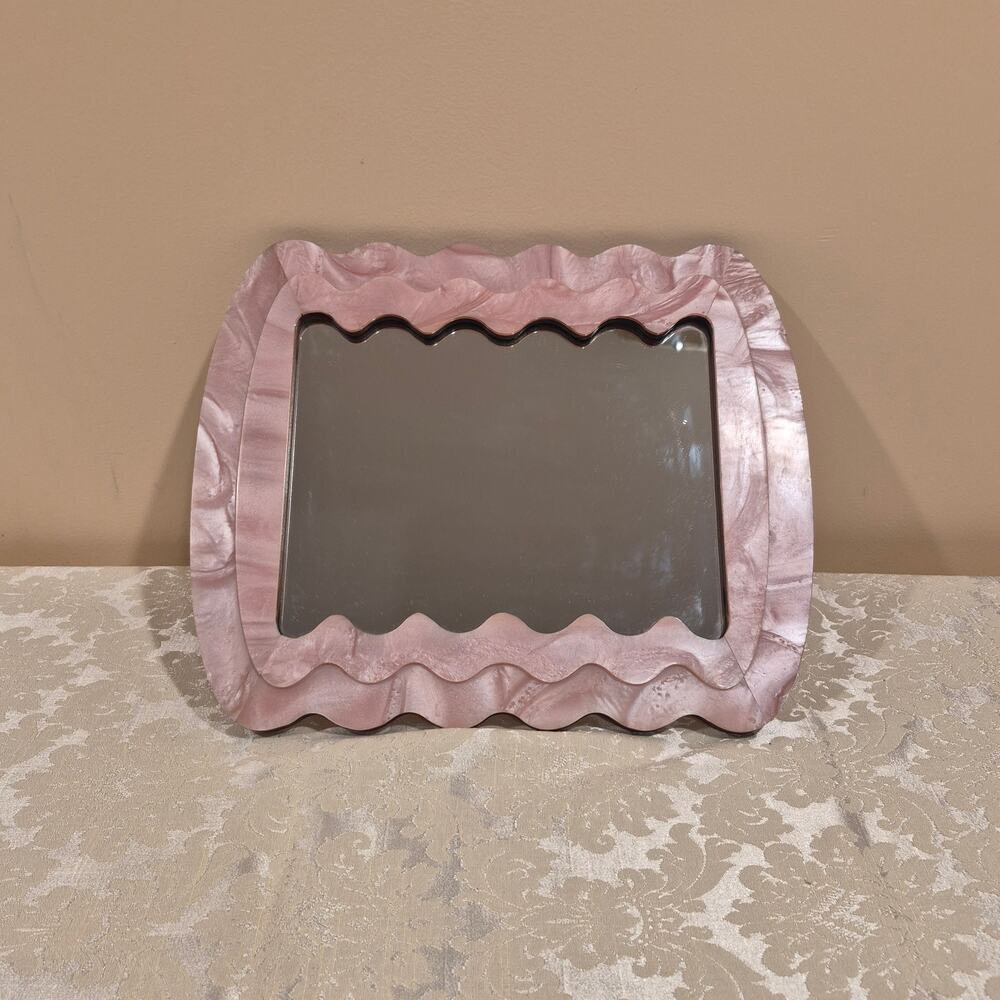Pink Wavy Squiggle Mirror Tabletop Wall Hanging Postmodern Danish Pastel 13